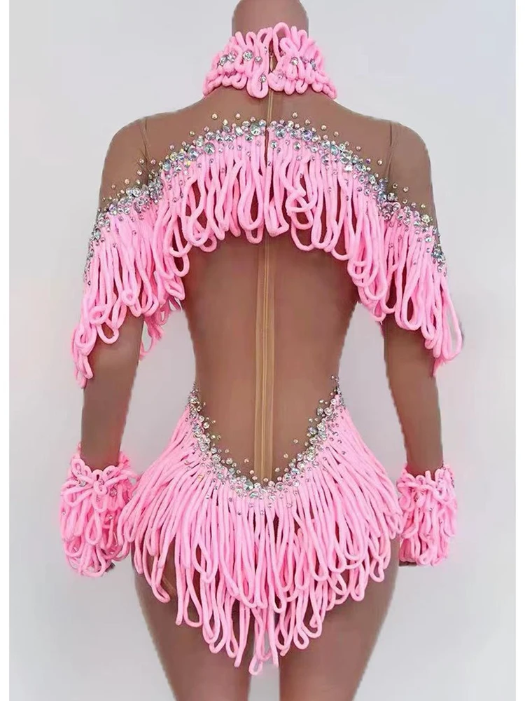 高品質ホットスタンプとカラーブロックタッセルセクシーシースルーメッシュジャンプスーツ2025新作ファッションカスタムレディース服