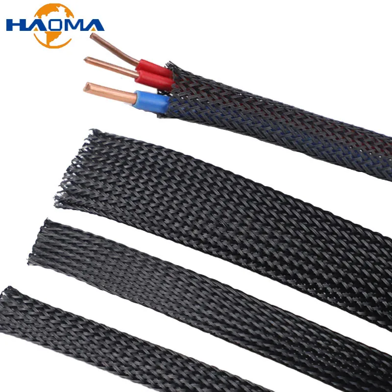 Black PET Cable Sleeve Insulated Braided Sleeving 1-100mm Flame-Retardant Tight Expandable Protection Data Line Wire Protection