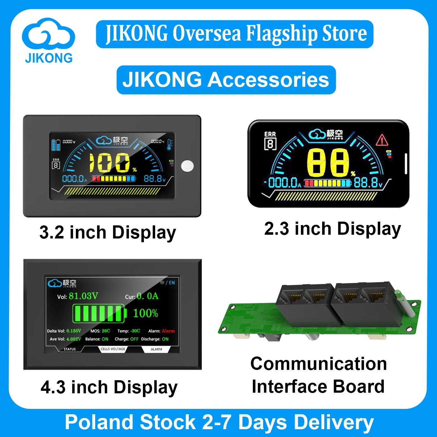 JIKONG JK BMS Accessories LCD Display Touch Screen 2.3 3.2 4.3 inch Communication Interface Board for JK Smart BMS LiFePo4 Lto Li-Ion Battery Pack BMS 4S 8S 10S 20S 24S 100S 200A 300A