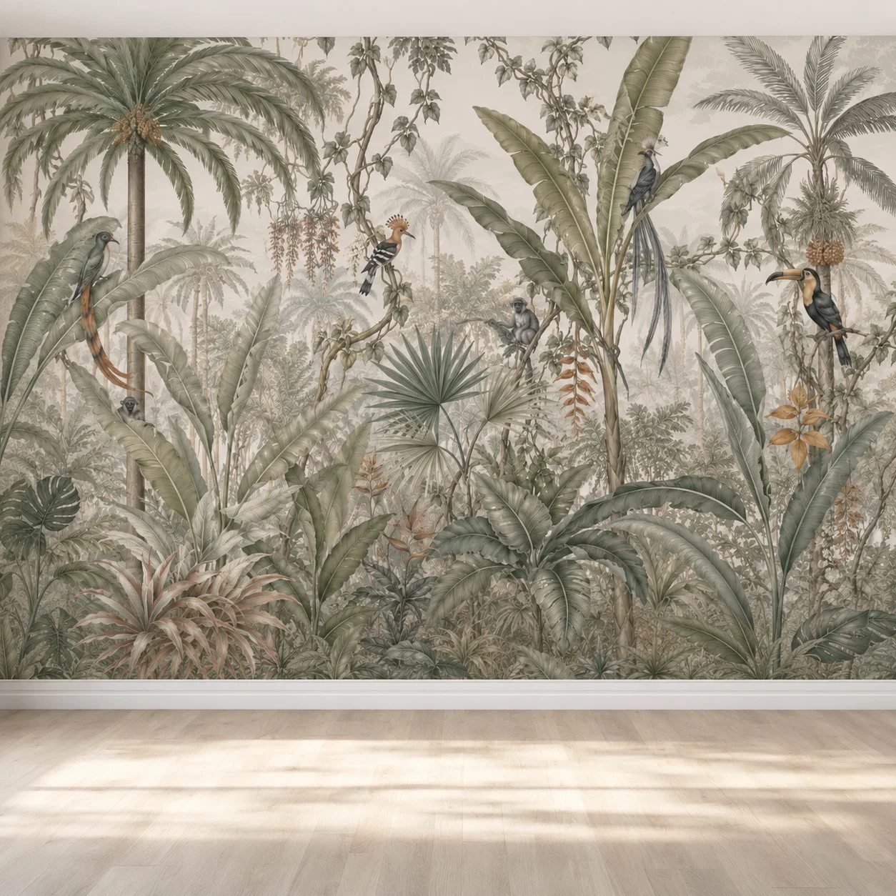 large-vintage-jungle-wall-mural-wallpaper-sage-green-palm-leaves-exotic-birds-monkeys-living-room-bedroom-paste-required