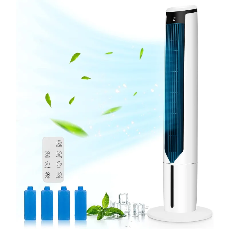 DORTALA 41-дюймовый башенный вентилятор, увлажнитель с испарительным воздушным охлаждением 3-в-1 с дистанционным управлением, светодиодный дисплей, таймер 9 часов, 4 пакетика льда, портативный