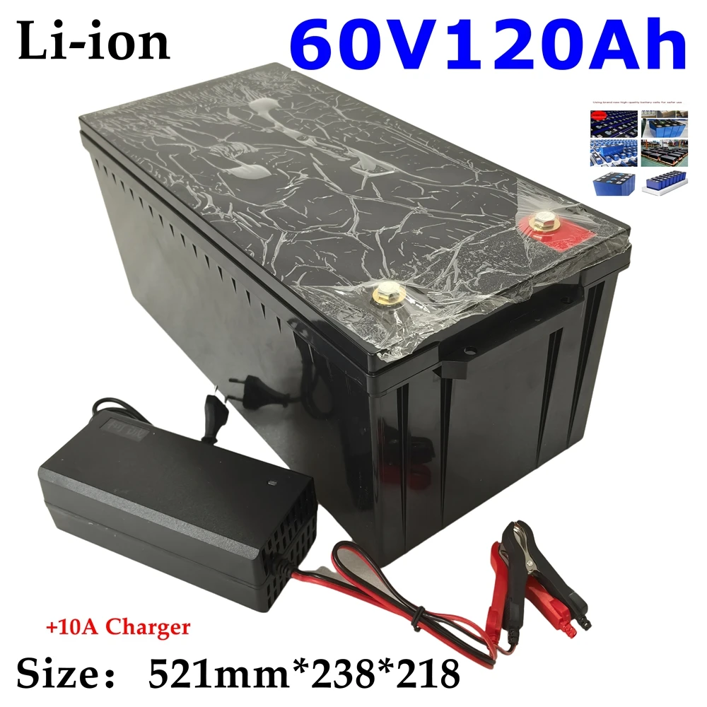 LT-Batterie lithium-ion étanche, 60V, 120Ah, avec BMS, pour scooter AGV 3500W 6000W, bateau, skateboard, vélo, chargeur 10A