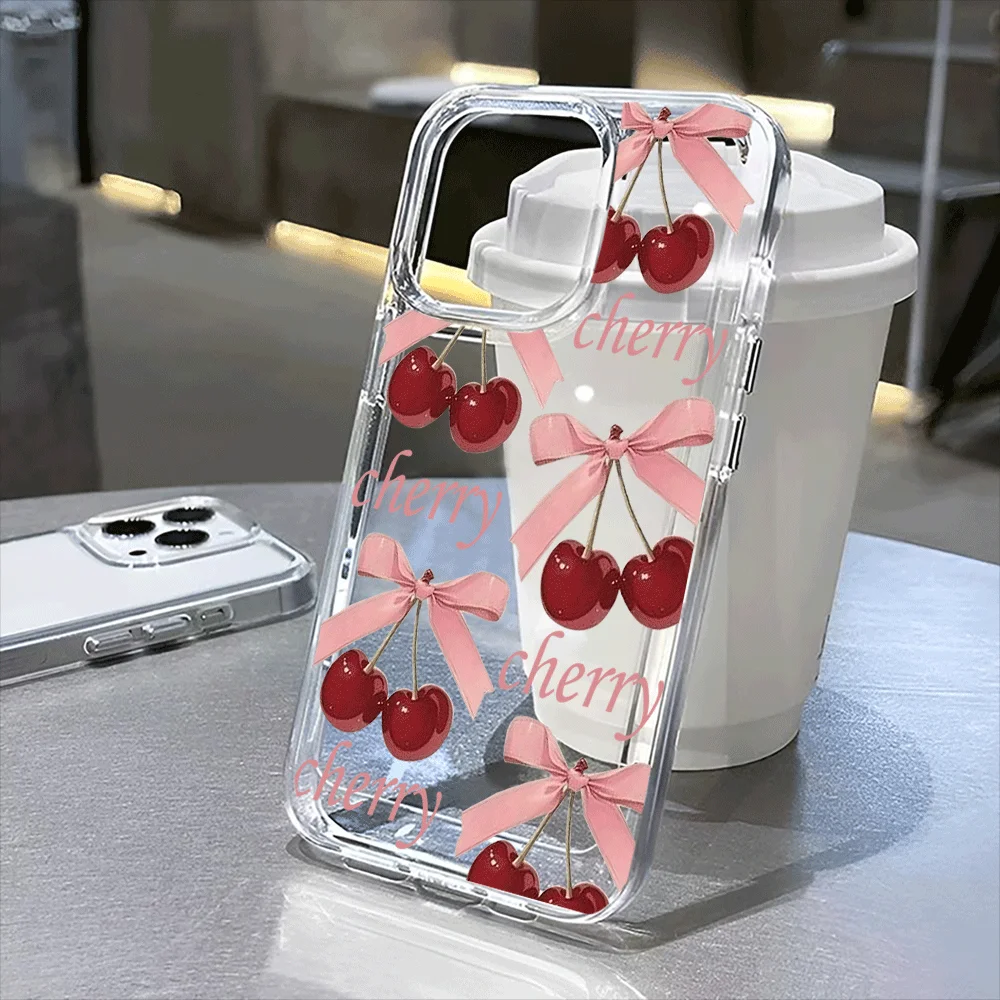 

Best-selling bow cherries are vivid pattern transparent case,suitable for iPhone16,16Pro,16Pro Max to 11, 12, 13, 14, 15series
