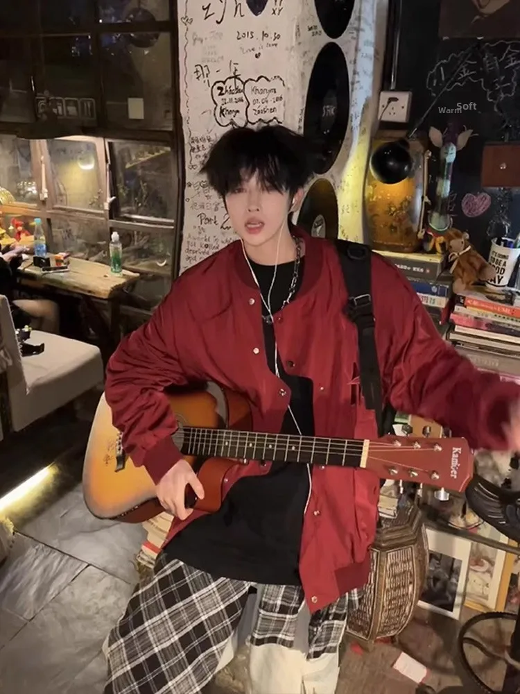 

Американский ретро винно-красный бейсбольный джет мужской весенне-осенний Sle уличная рабочая одежда винтажный летный джет свободного покроя молодежный