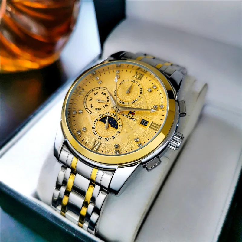 AOKULASIC Automatic Mechanical Watch Small Second Hand Multi Function Waterproof Luminous Tourbillon Mens Student Trendy