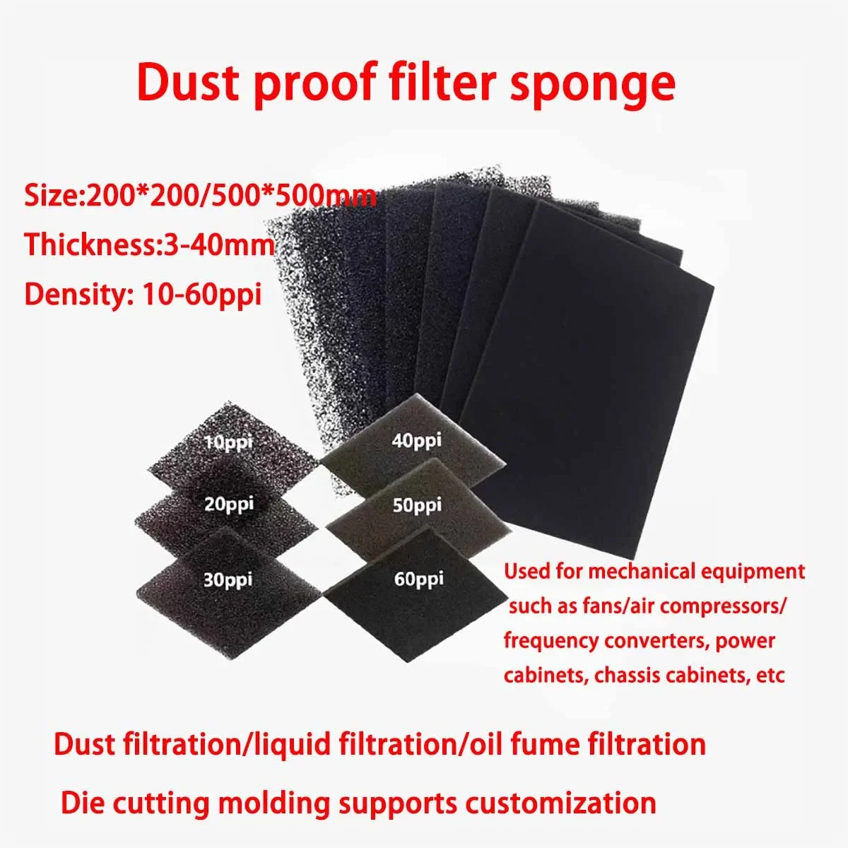 Polyurethane Dustproof Filter Cotton Porous Aperture Filter Sponge Air Compressor Breathable Filter Foam 10/20/30/40/50/60PPI