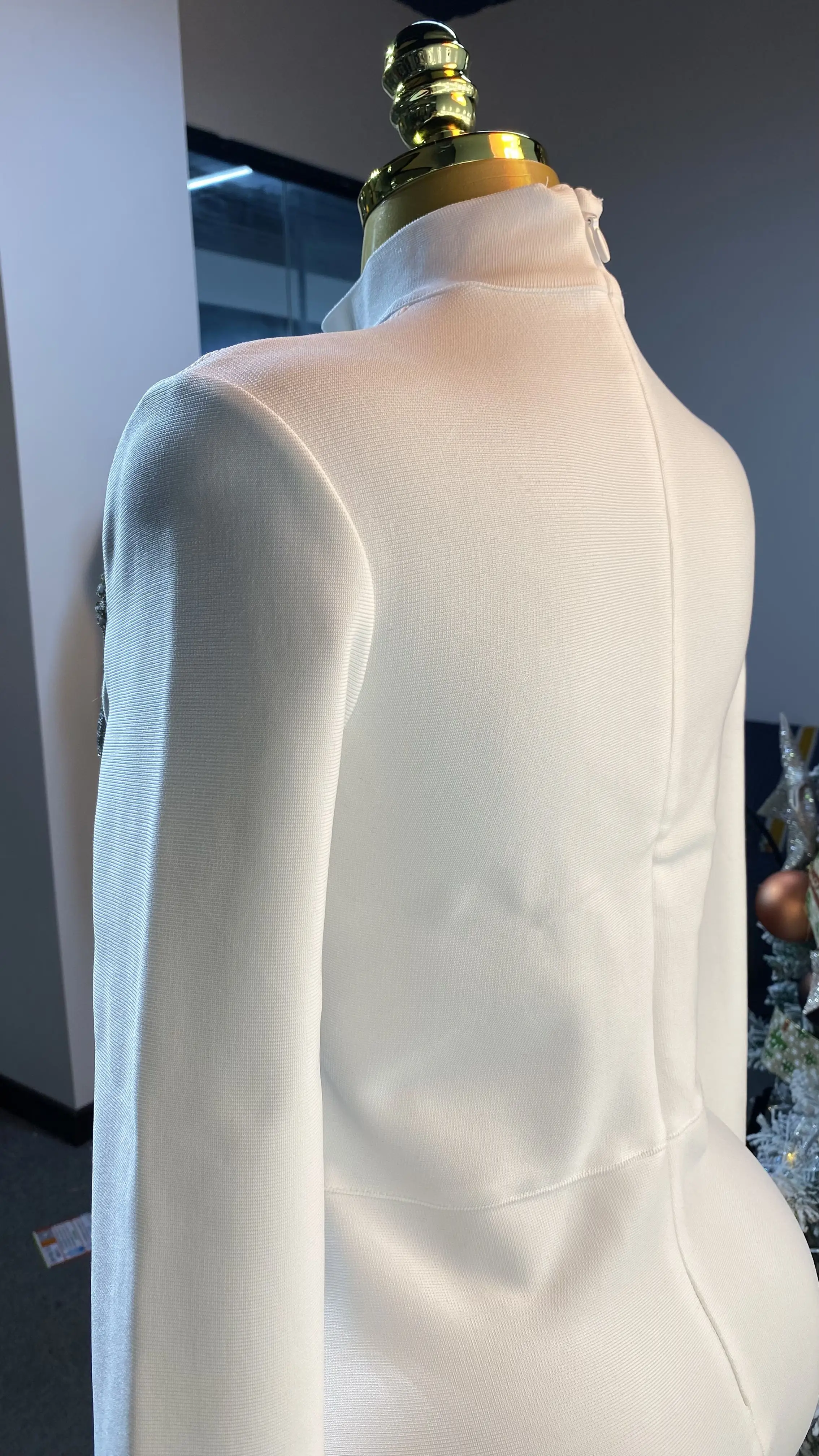 فستان ماكسي كريستالي عصري وأنيق بأكمام طويلة مع خرز وضمادات-GZXX223 #3