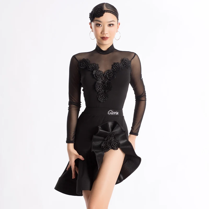 

Women's New Latin Dance Dress Spring/Summer Long sleeved Mesh Panel+Fishtail Skirt Training Dress Tango Dance Performance Dress