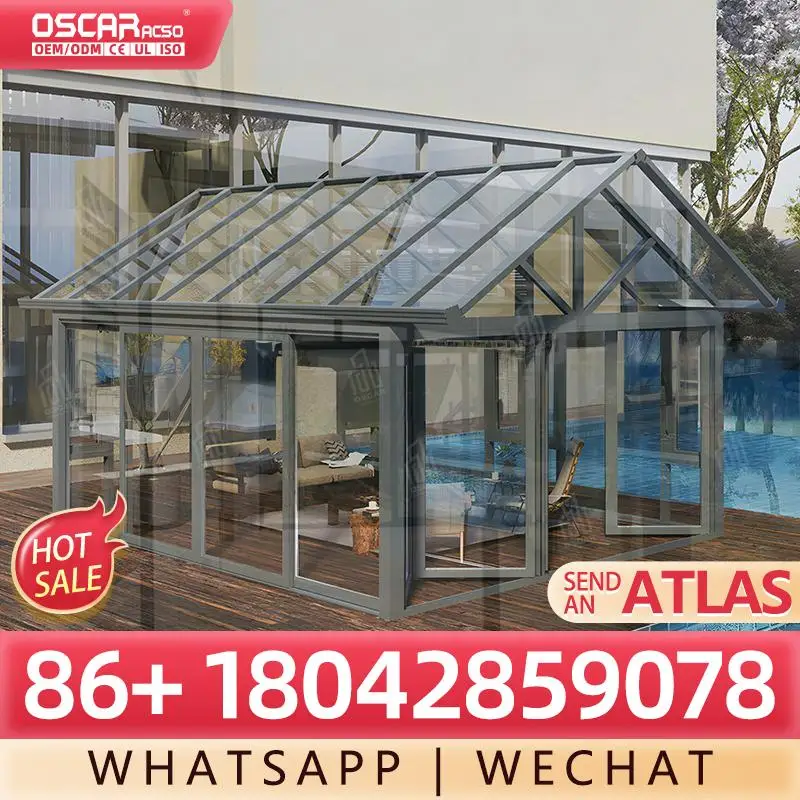 Slant Flat Retractable Tempered Glass Patio Enclosure for Balcony Greenhouse Residential Hotel Park sunroom