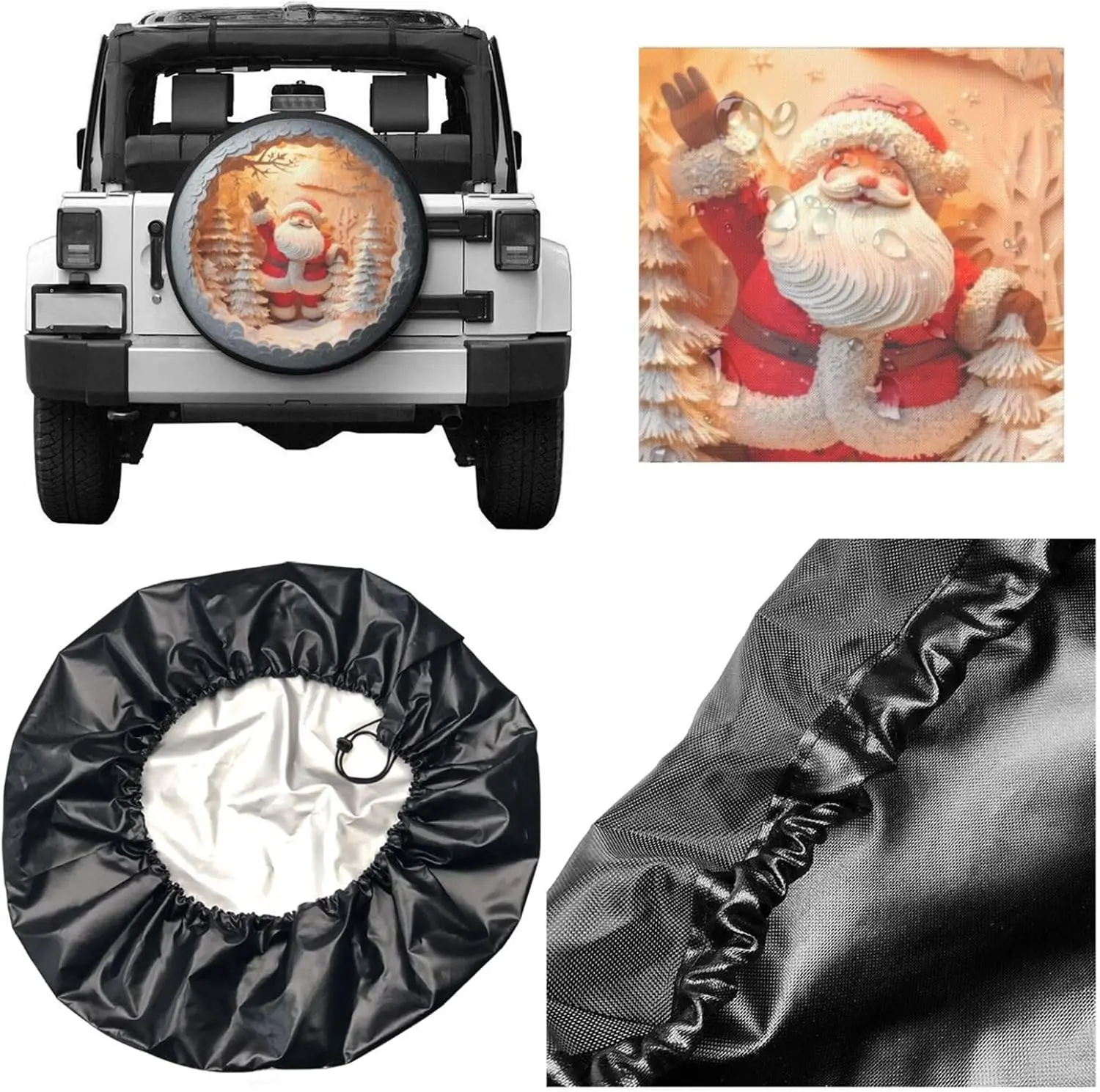 غطاء إطار احتياطي لعيد الميلاد سانتا كلوز، واقيات العجلات، أغطية حماية من الشمس مقاومة للعوامل الجوية، عالمية لشاحنات الدفع الرباعي #3