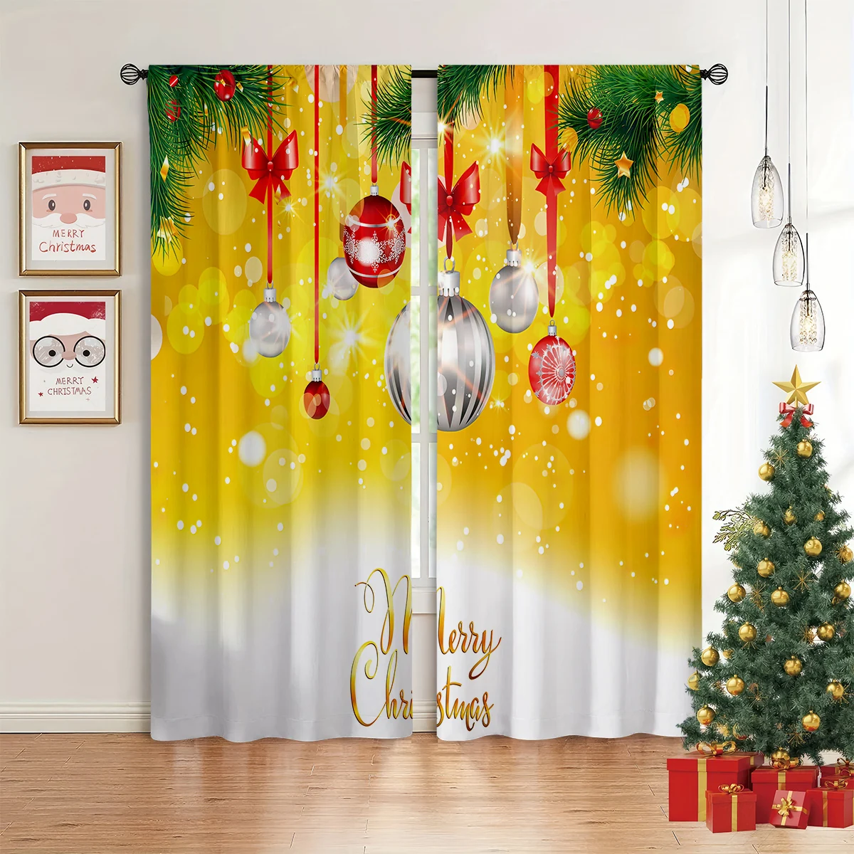 2pcs Christmas Window Curtains, Curtains Featuring Cartoon Christmas Tree Prints, Decorative Curtains For Children's Rooms.