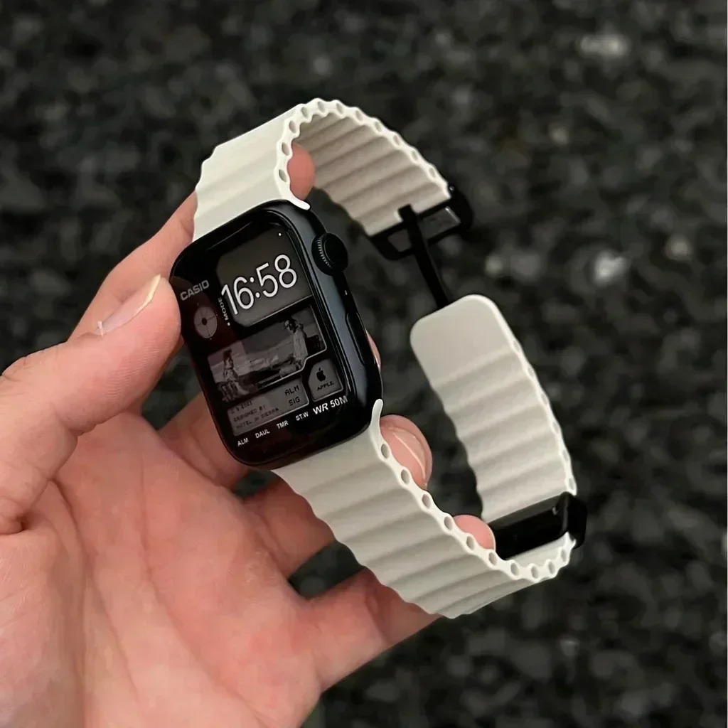 Magnetisches Armband mit Schnalle für Apple Watch Ultra 4/3/2 49mm 45 44 40 41 42mm 46mm Silikonarmband iWatch Series 12 11 10 7 8 9 – Detail 5