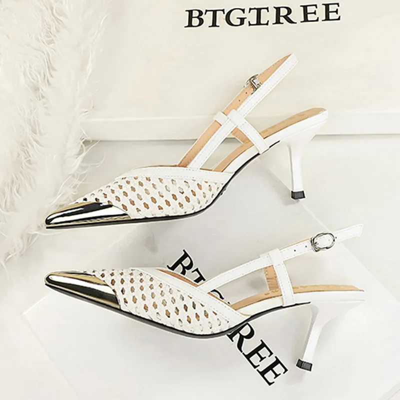 BIGTREE Fashion Weaving Pointed Toe Pumps Women Hollow Stiletto Heels Stripper Bridal Party Ladies Shoes Zapatos Mujer