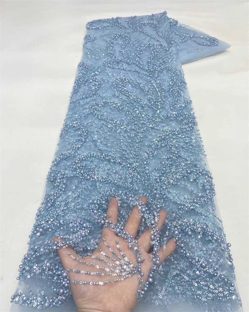 Gran oferta 2025, nueva tela de encaje bordado francés de lujo de alta gama, tela de lentejuelas con cuentas nigerianas africanas para boda