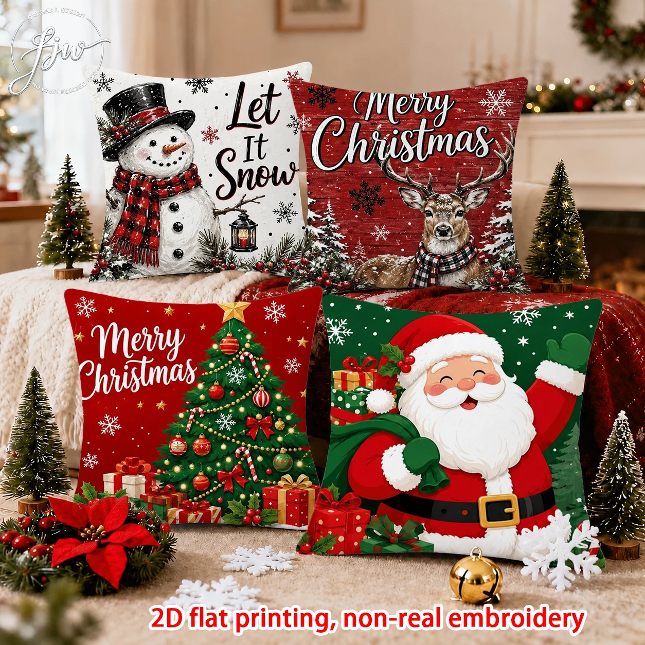 1pcs Christmas Throw Pillow Covers Merry Christmas Santa Snowman Reindeer Tree Decorative Pillow Cases for Home Holiday Sofa