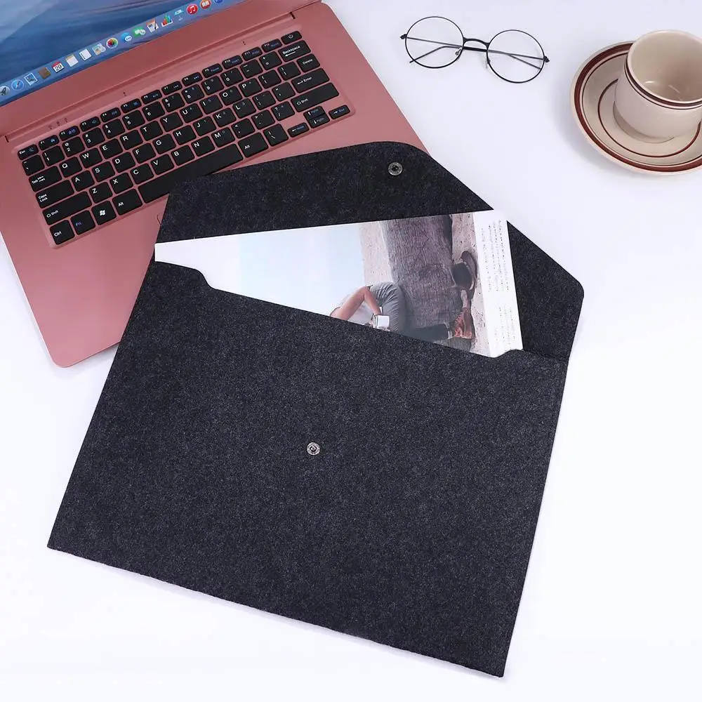 A4 High-Grade Felt Folder Veiled Button Design Large Capacity Envelope Document Bag Office File Organizer Bag