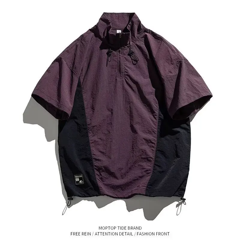 Lightweight Short Sleeve Ice Silk  Shirt Men's Half Zip Casual T-Shirt Quick Dry No Ironing Required Summer Fashion