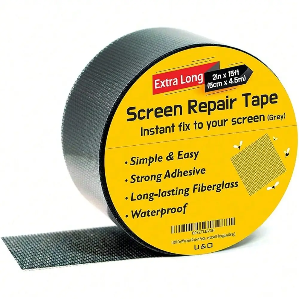 Bildschirm-Reparatur-Set. Reparaturband für Fenstergitter. Premium Starkklebender Klebeband 2 Zoll x 180 Zoll 15 Fuß, Grau