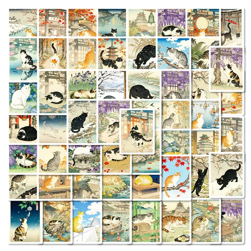 

10/30/56 шт. милые японские цветные наклейки из ПВХ с изображением кошек, эстетичные, для самостоятельного творчества, для телефона, ноутбука, багажа, скейтборда, граффити-декор