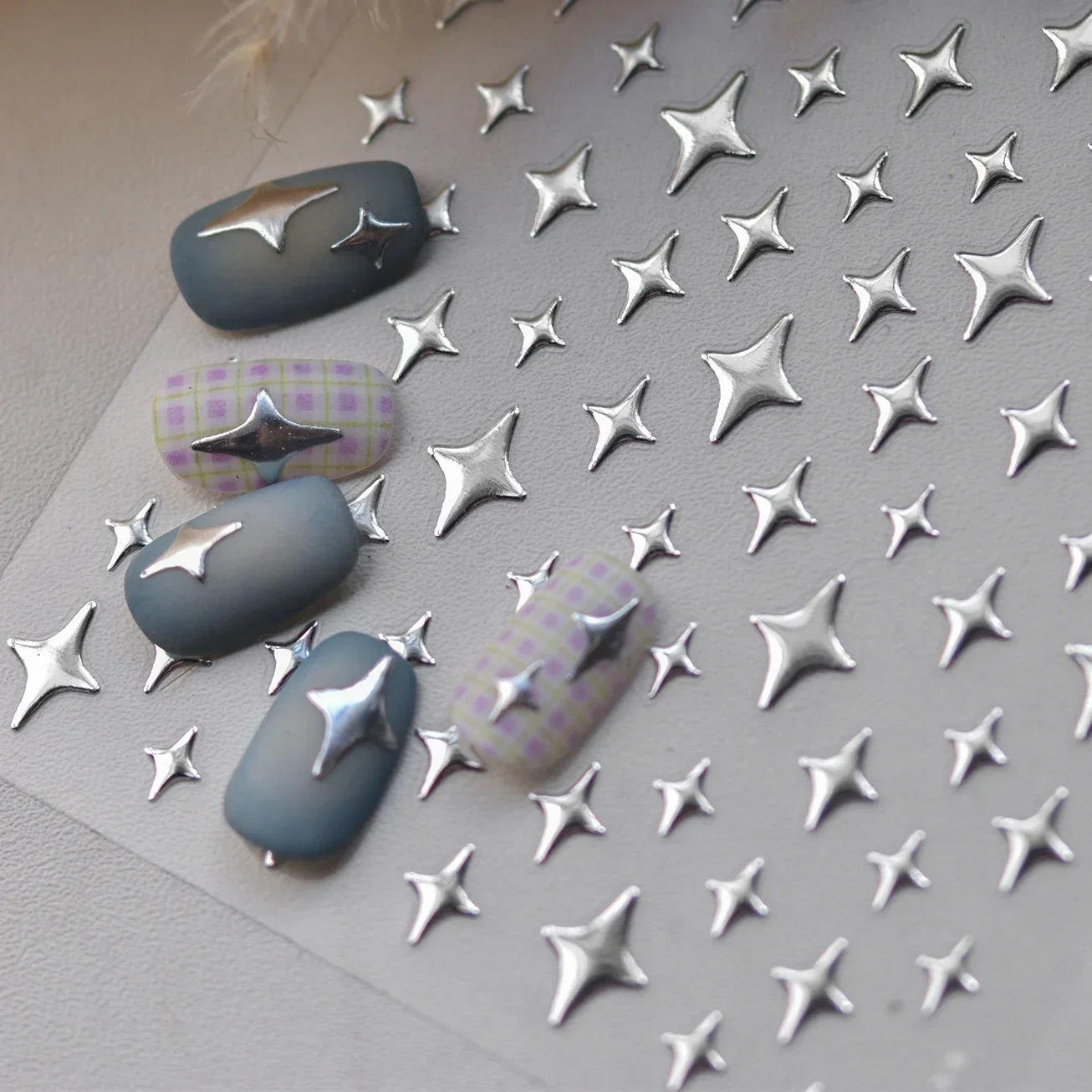 Chic Shiny Rose Gold Silver Glitter Powder Sparkle Starlight Star Nail Art Stickers Decoration Fantasy Starburst Manicure Decals