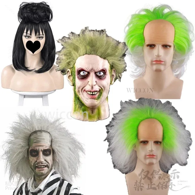 

XT8Beetlee Bride Lydia Deetz Cosplay Novelty Underworld Mage Half Bald Old Man Clown Wig For Halloween Gothic Outfits PXT6@!