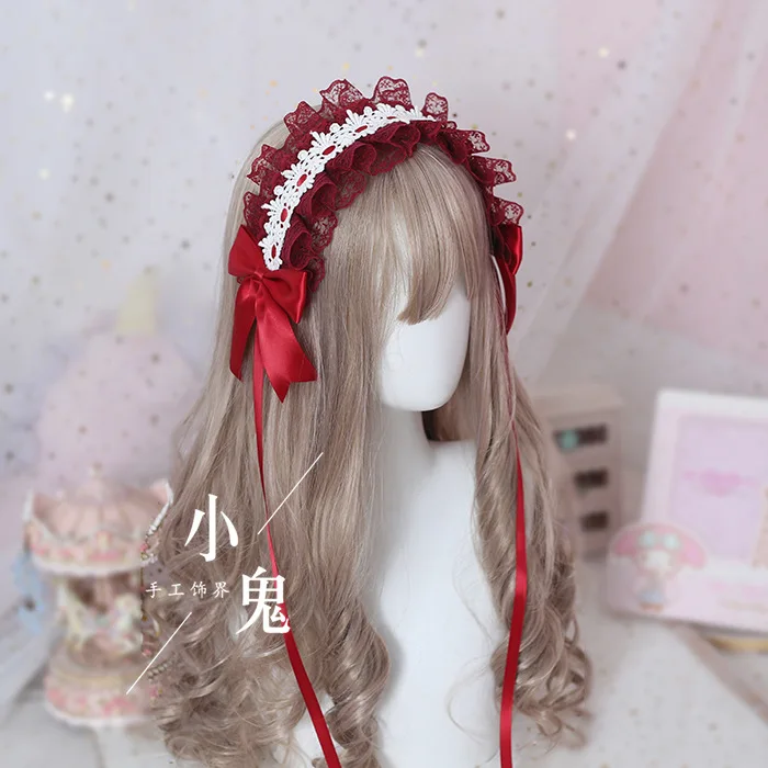 Tocado Lolita de estilo japonés, accesorios para el cabello de encaje dulce oscuro, diadema de sirvienta gótica Lolita