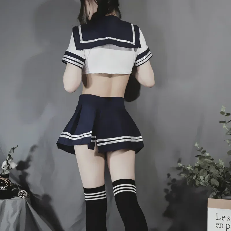 Women Sexy Cosplay Lingerie Stunt Uniform School Girl Ladies Erotic Costume Dress Women Lace Mini JK Skirt Outfit Short Top