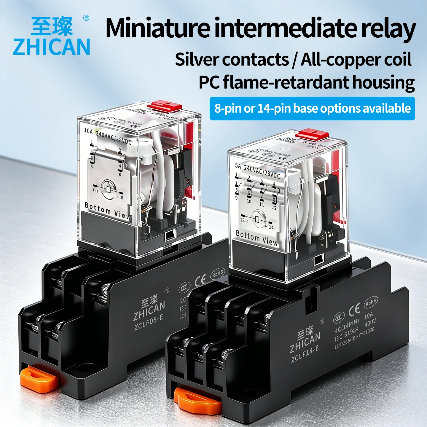 ZHICAN ZC□N Mini Electromagnetic Relay 8 Pin 14 Pin LED Indicator DC12V DC24V AC110V AC220V Plug-in Relay