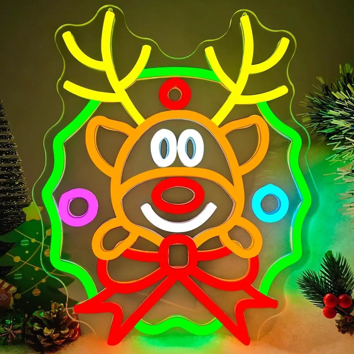 عيد الميلاد النيون تسجيل USB عكس الضوء إكليل الأيائل Led ضوء النيون لغرفة النوم مهرجان عيد الميلاد حفلة نافذة المنزل جدار الفن الديكور هدية