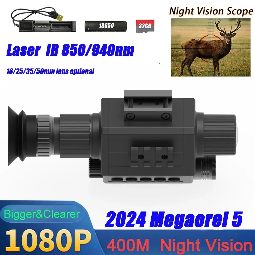 Megaorei M5 Digital Night Vision Scope Rifle Scope Optics Hunting Cameras HD1080P Full Size Screen 850 940nm Laser IR  Telescope