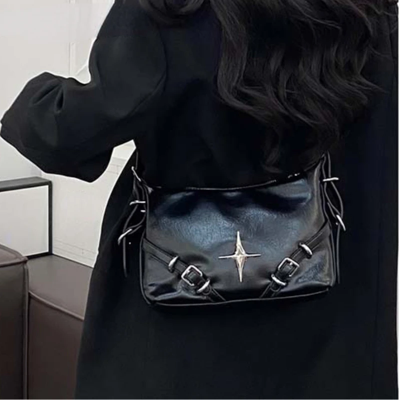 Bolso de hombro con diseño de lujo para mujer, bandolera con diseño de estrellas y cinturón, estilo japonés, combina con todo, informal, a la moda, Y2k