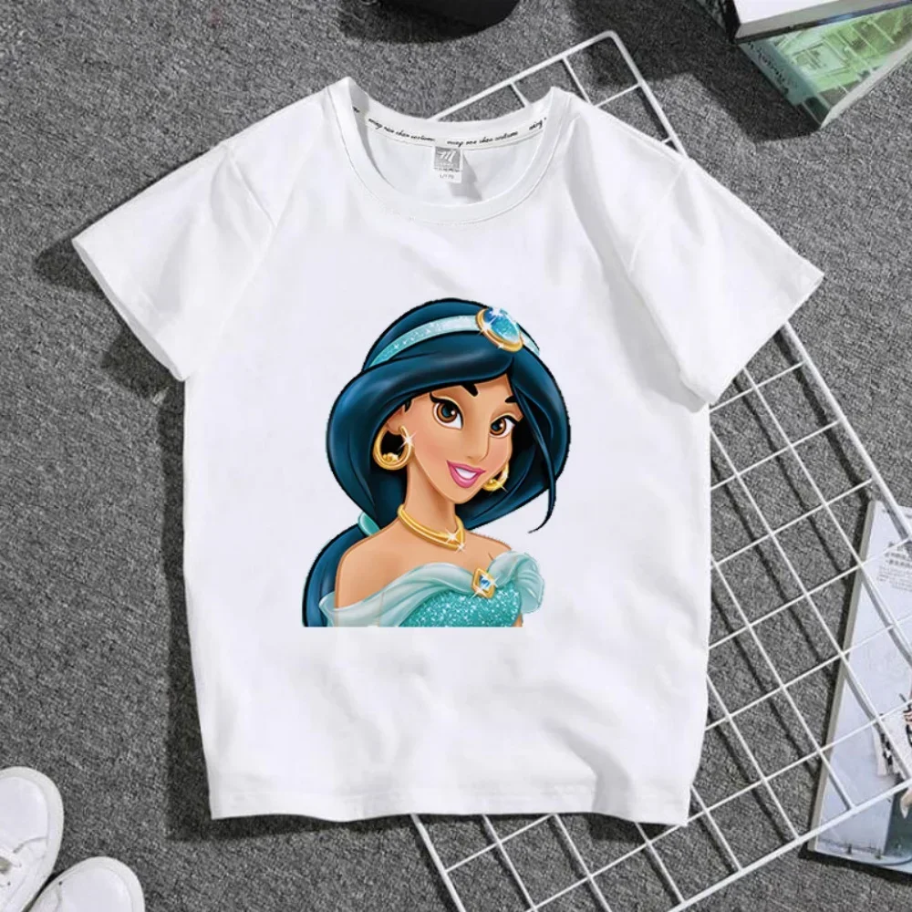 Artistic Disney Princess Jasmine print children's T-shirts fresh colors short sleeves generous and decent tops full of lively