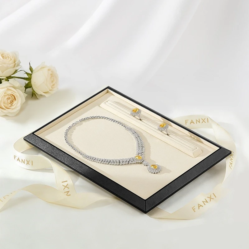 PU Leather Jewelry Display Tray Microfiber Multi-Function Organizer for Rings Necklaces