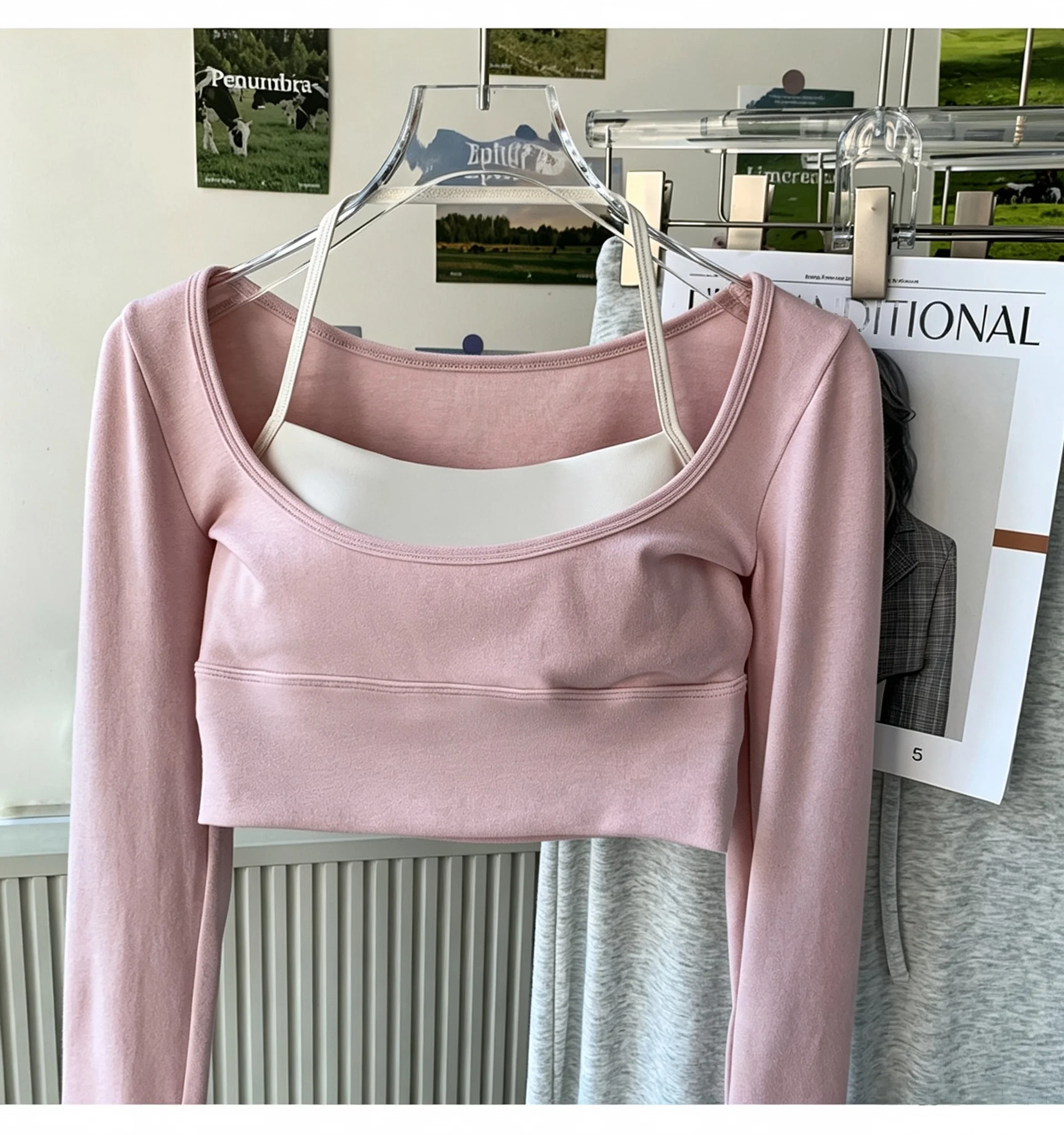 Damen Langarm-Yoga-Shirts Fitness-Brustpolster Sport-Top Kurz Elegante Tanz-Yoga-Kleidung Gym-Pilates-Tops – Detail 7