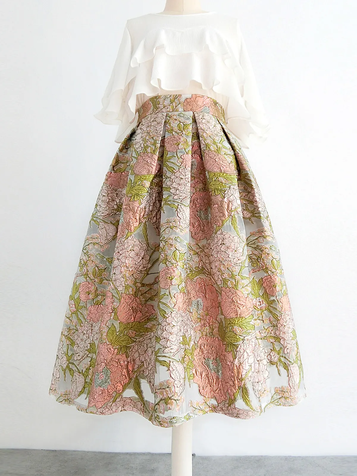 High Quality New Spring Summer Elegant Embroidery Organza Puff Skirt All-match High Waist Mid-long Women A-line Fairy Skirts