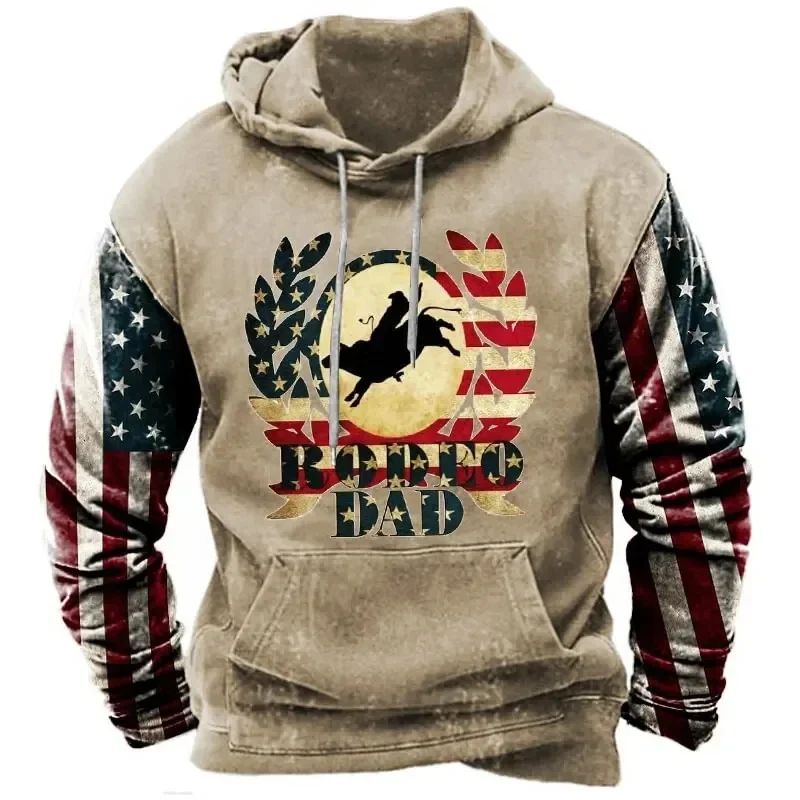 3D Printed Vintage Hoodies For Men USA Flag Graphic Long Sleeve Streetwear Fashion Oversized Hooded Sweatshirts Personality Tops