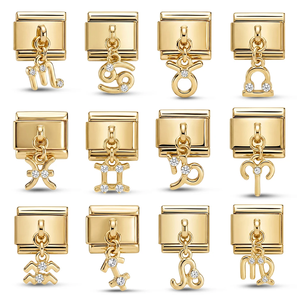 Italian Charm Links Stainless Steel Bracelets Charm Constellation Leo Virgin Aries Charms Sparkling Zircon Women Fashion Jewelry