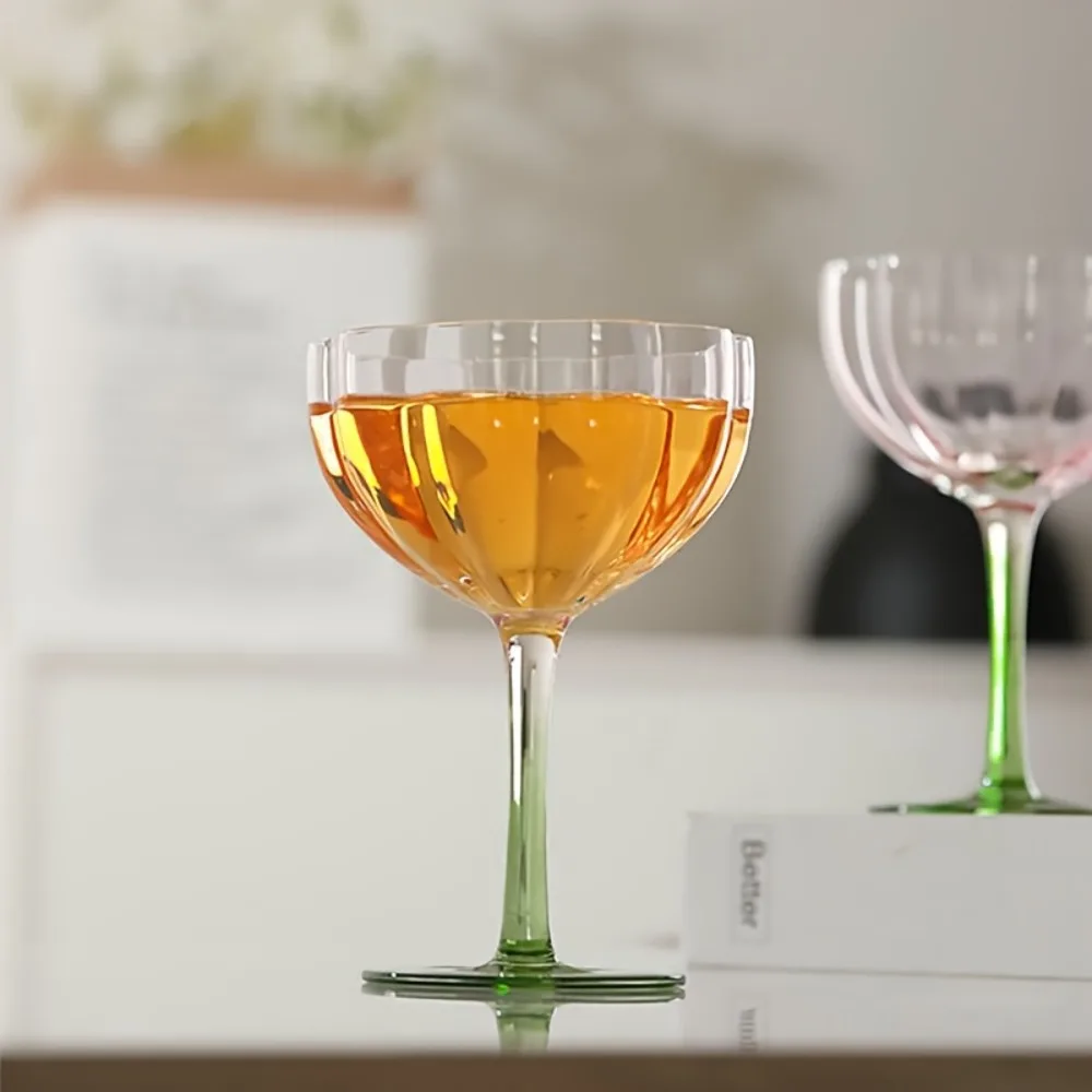 Crystal Flower Shape Goblet French Style Vintage Petal Shaped Wine Glasses Gradient-Colored Cold/Heat Resistant