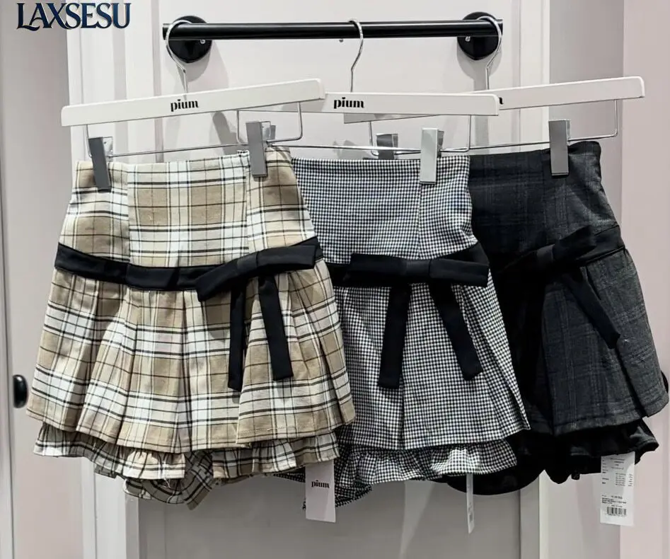 New Summer Japanese Sweet and Cute Girl Short Skirts Female  Butterfly Bow High Waist for Slimming Women's Pleated Skirt
