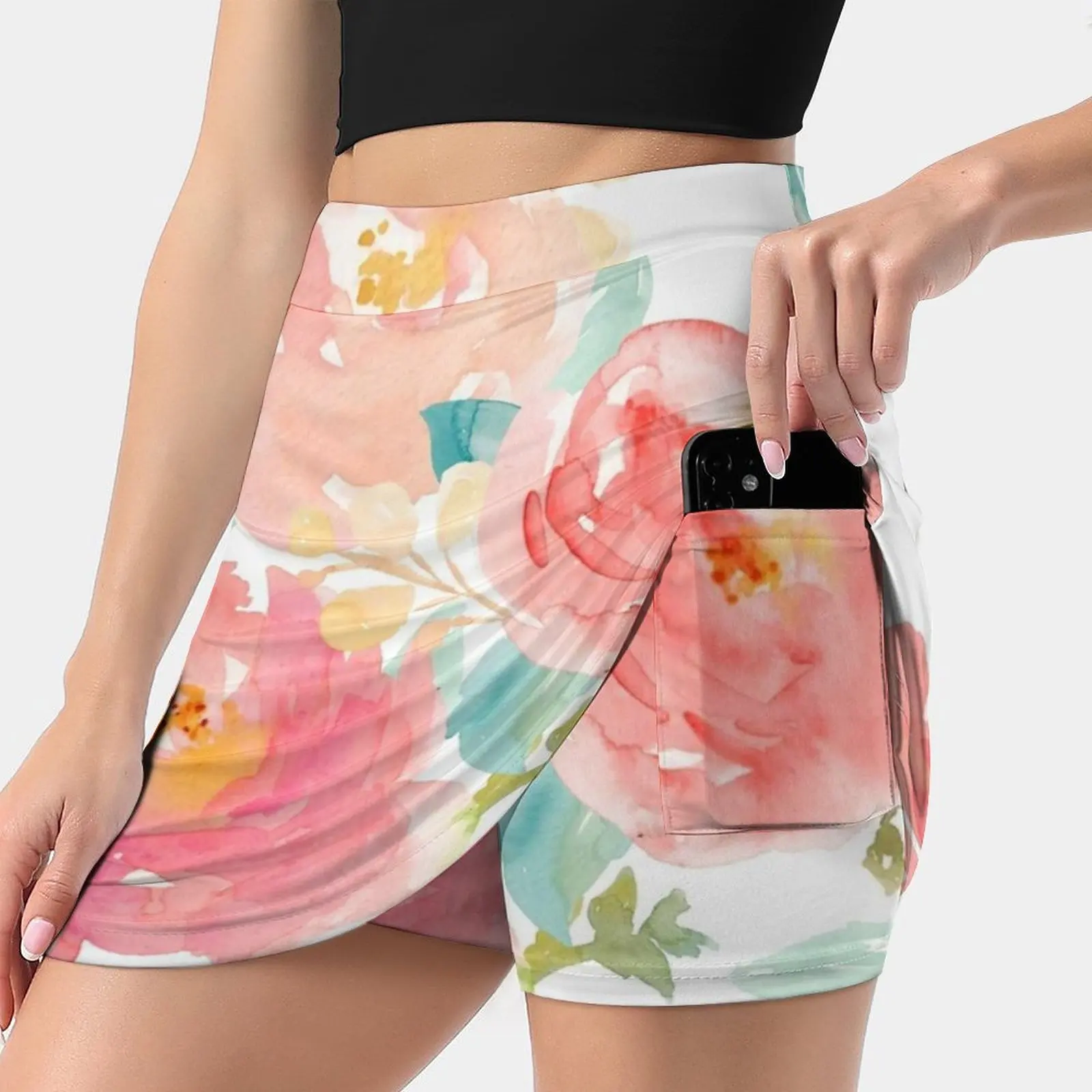 Peonies Watercolor Bouquet Women's skirt With Pocket Vintage Skirt Printing A Line Skirts Summer Clothes Peonies Watercolor