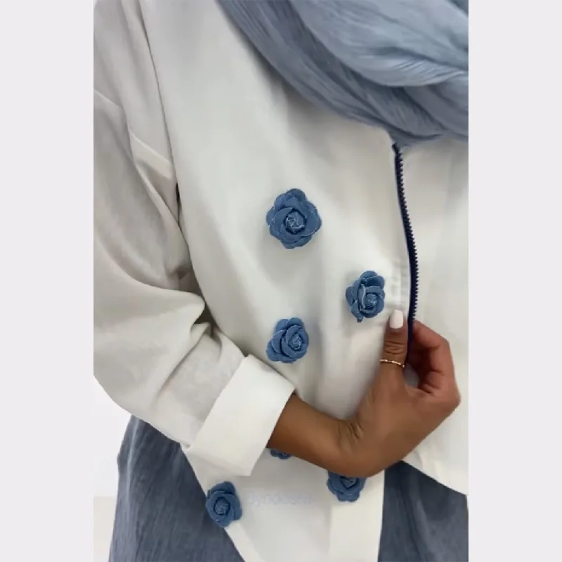 

Women Fashion Elegant Rose Decor Jacket Irregular Hem Short Coat Female Simple Casual Thin Jacket 2025 New Autumn Versatile Coat