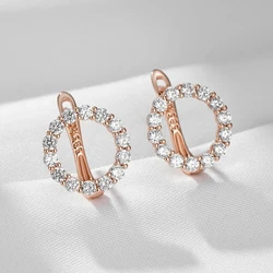 Wbmqda Shiny Round Hollow Earrings for Women 585 Rose Gold Color Full Zircon Setting Luxury Jewelry Gifts
