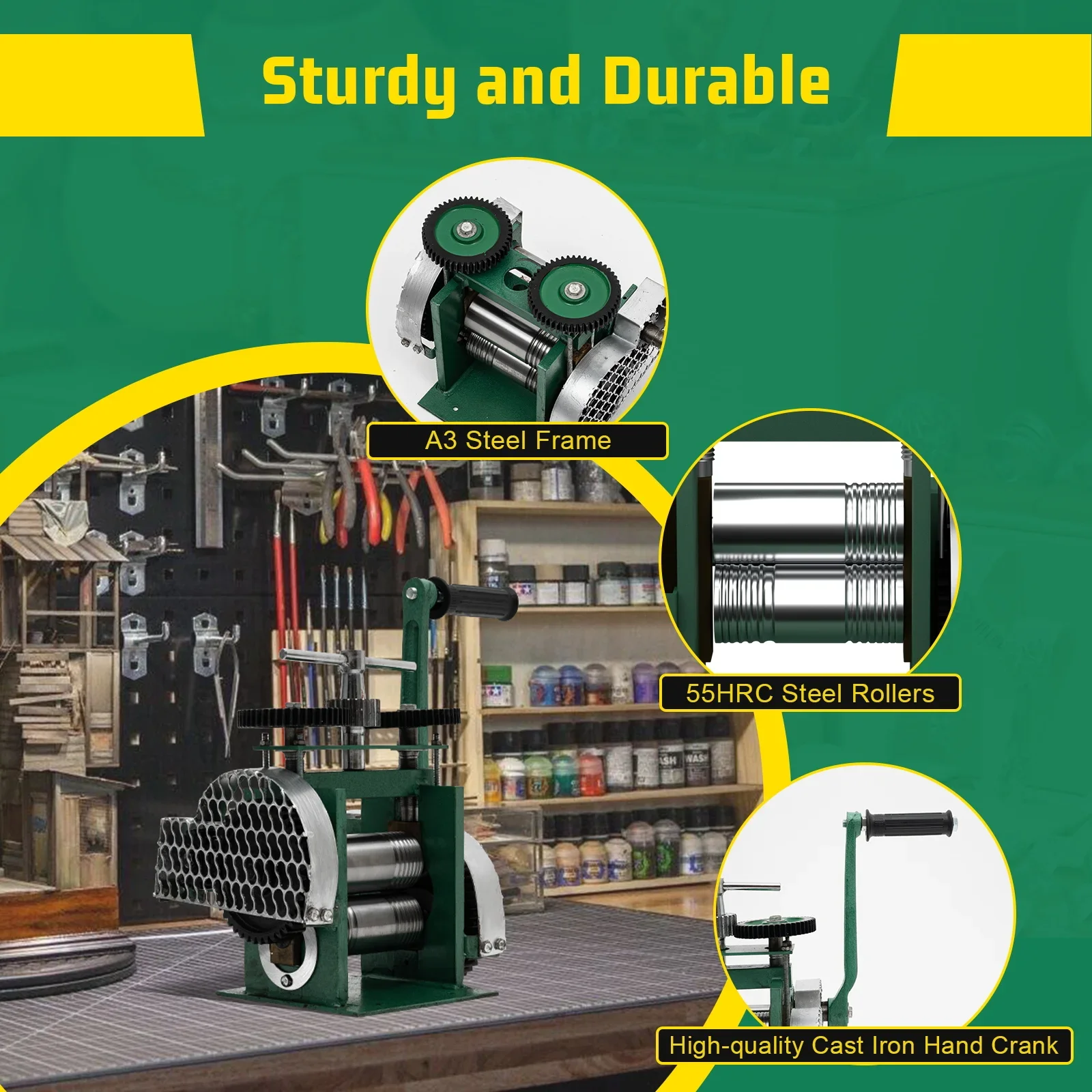 Machine de moulin à rouler, fraiseuse manuelle de roulement de presse de bijoux de 120mm, outil de rouleau de tôle plate en fil (vert)