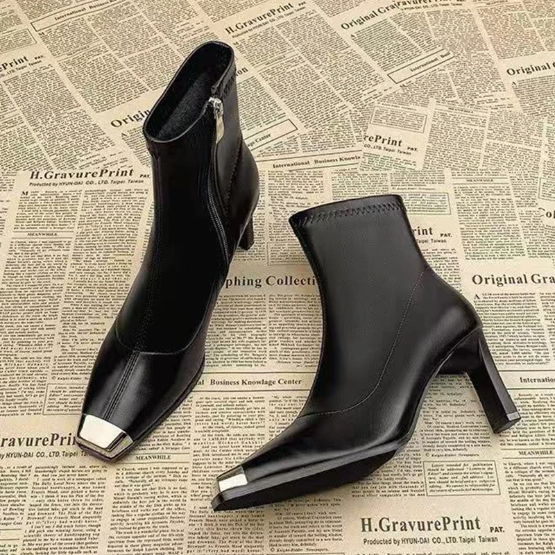

High Heels Women's Ankle Boots Square Toe Fashion Luxury Shoes Designer Dress Woman Winter Boots 2025 Elegant Pumps Mujer Boots