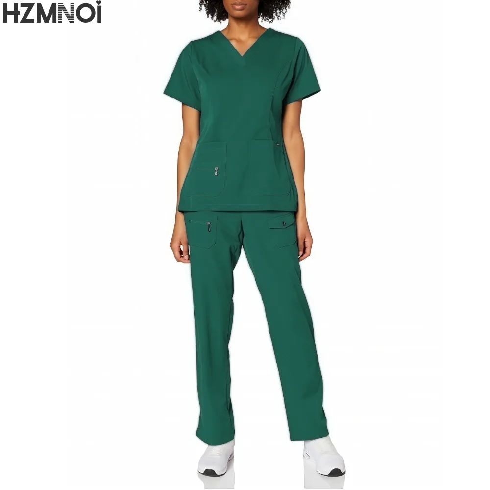 New Nurse Uniforms Elatic Solid Tops Pants Woman Man Scrub Trousers Dental Vet Hospital Pet Clinic Medical Uniform Scrub Sets