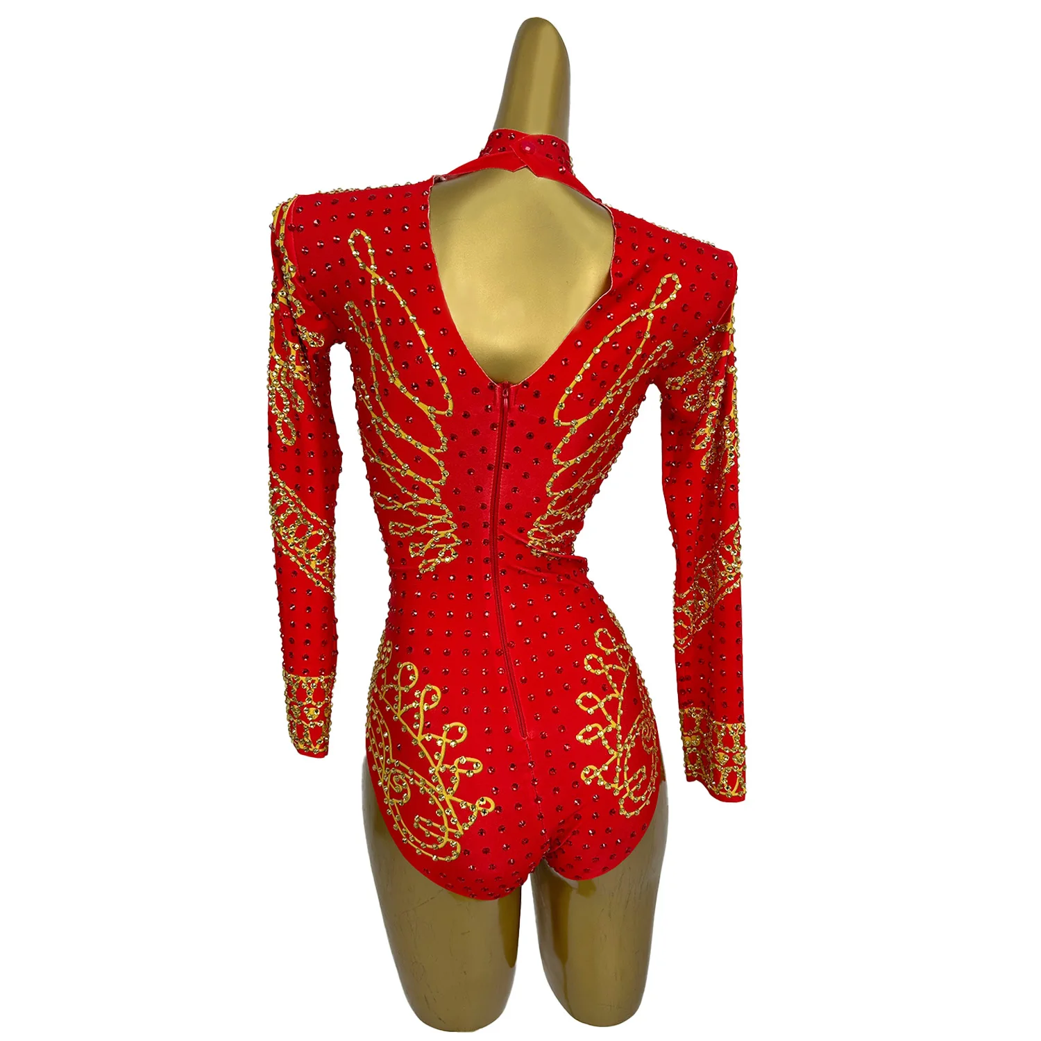 Sexy Sparkly Red Crystals Leotard Nightclub Birthday Celebrate Rhinestones Bodysuit Dance Costume Stage Photoshoot Wear Napolun