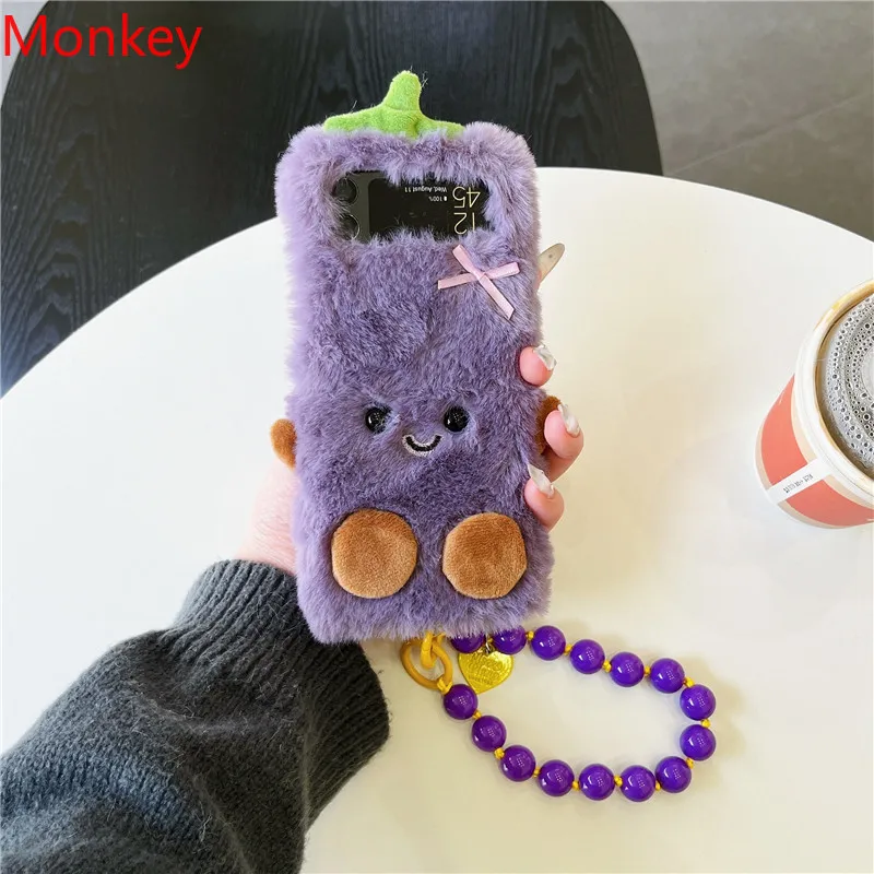 لطيف الكرتون ثلاثية الأبعاد الباذنجان أفخم الحال بالنسبة لسامسونج غالاكسي Z فليب 7 6 5 4 3 2 1 Flip6 Flip5 رقيق شتاء دافئ فروي الفراء الصلب غطاء #4