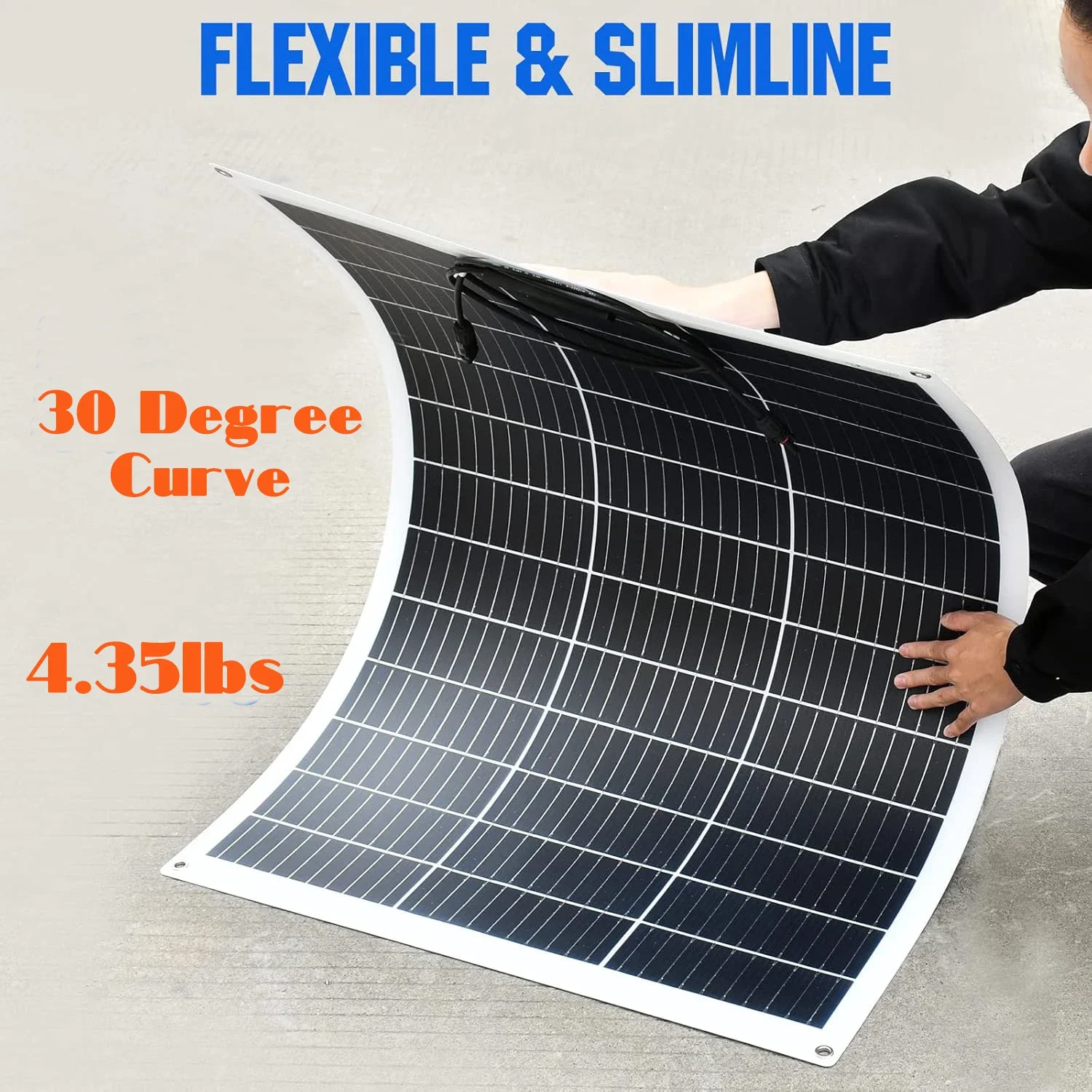 125W 18V Solar Panel Flexible Monocrystalline Solar Panel, Solar Module with Charging Cable for Motorhome Car Boat 12V Batteries