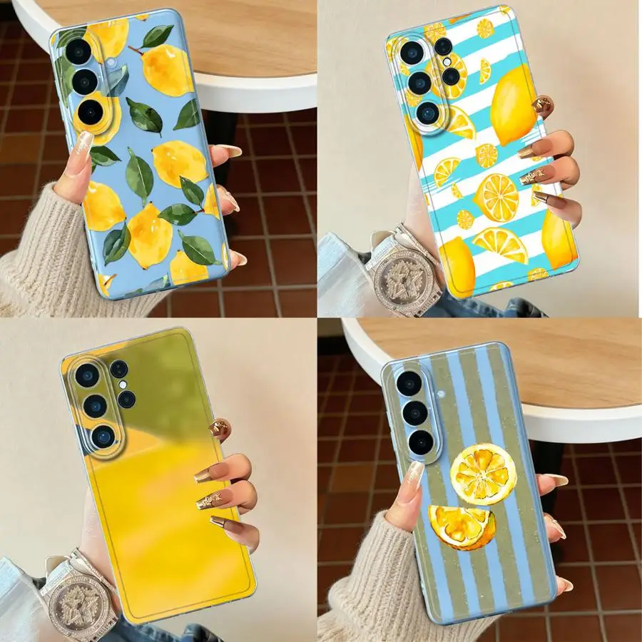 Yellow Lemon Leaf Case for Samsung Galaxy S26 Ultra S21 S26 S25 Edge S24 Note 20 Ultra 10 S25Ultra S22 FE S23 S20 Plus Phone