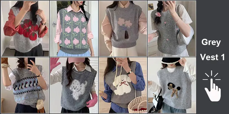 Green Knit Vest Printed Sleeveless Pullover Oversized Women Sweater Vest 2026 New Y2K Vintage Knitwear Women's Autumn Clothing